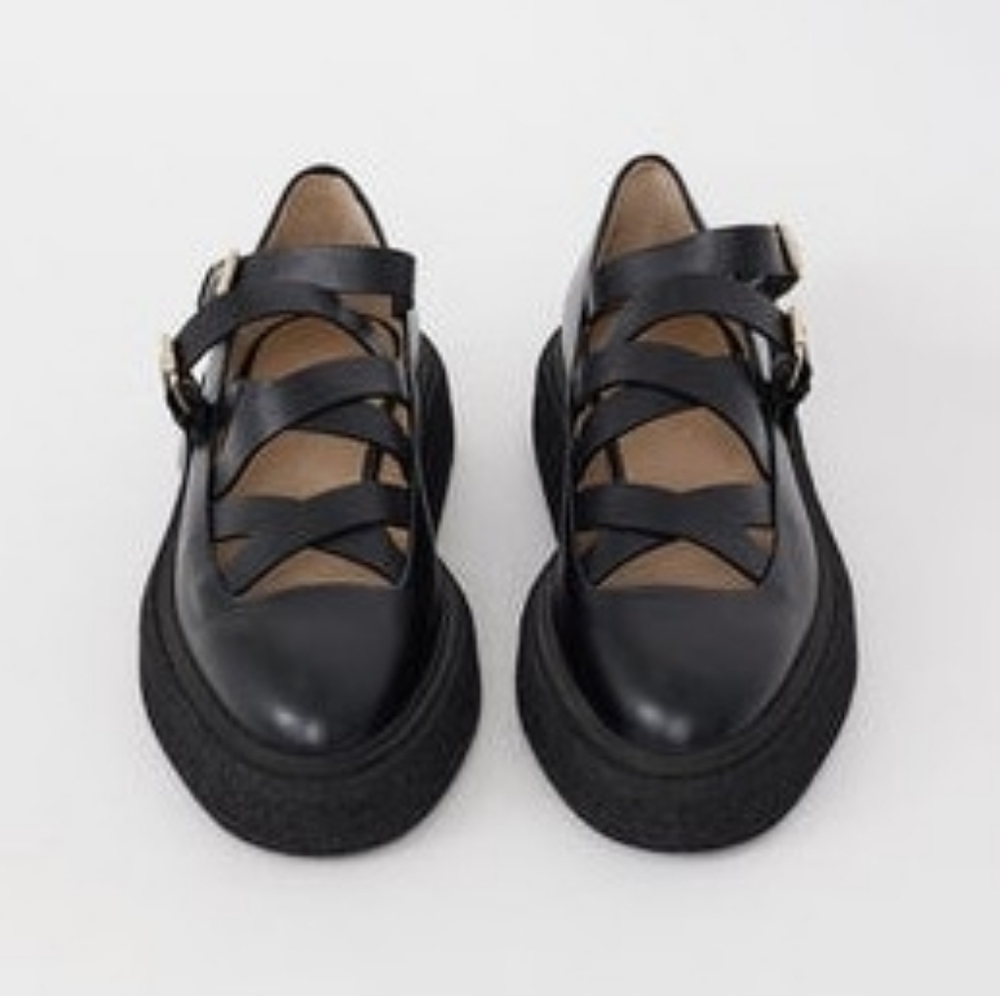 NWT Max Mara Leather Ballet Flats With Straps - Black US7 Woman